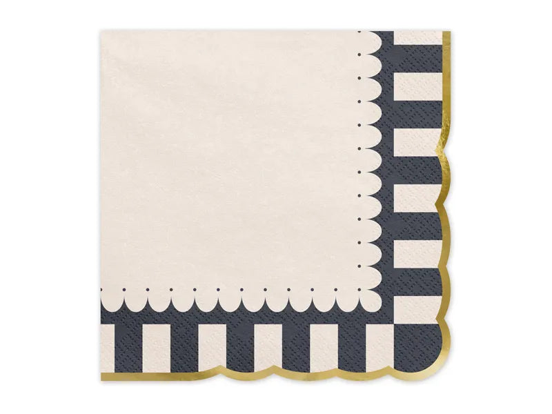 Serviettes de table colorées rayées à bord doré 33cm 12pcs