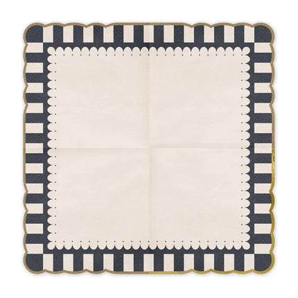 Serviettes de table colorées rayées à bord doré 33cm 12pcs