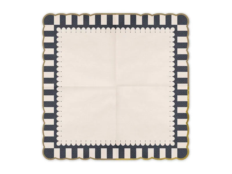 Serviettes de table colorées rayées à bord doré 33cm 12pcs