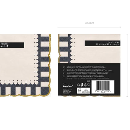 Serviettes de table colorées rayées à bord doré 33cm 12pcs