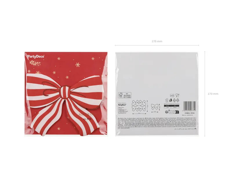 Serviettes de table avec nœud Rouge Blanc 16cm 12pcs