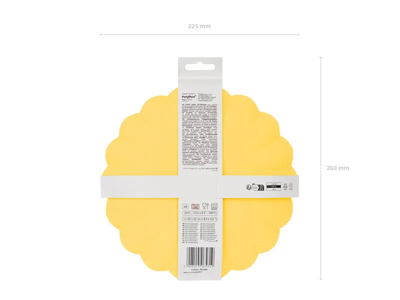 Assiettes jaunes bord dentelé 22cm 4pcs