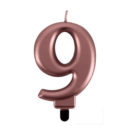 Bougie « 9 ans » rose métallisé, 7 cm