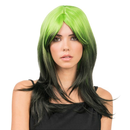 Perruque Billie noire et verte, 50 cm