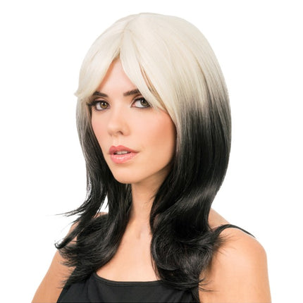 Perruque Billie noire et blanche, 48 cm