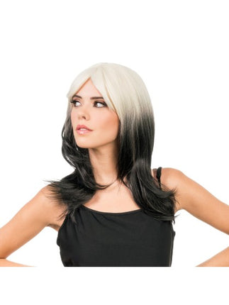 Perruque Billie noire et blanche, 48 cm