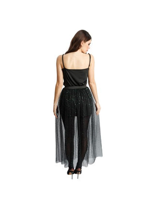 Jupe Tule Rok pour femme, noire avec des paillettes vertes