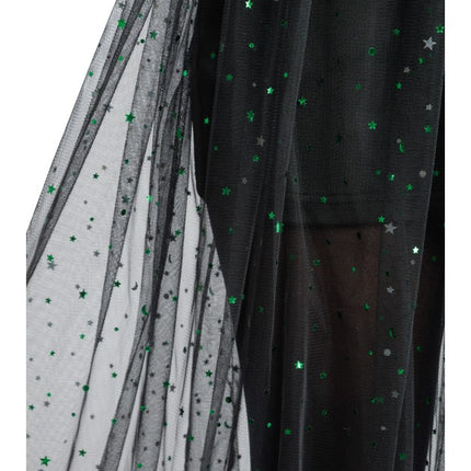 Jupe Tule Rok pour femme, noire avec des paillettes vertes