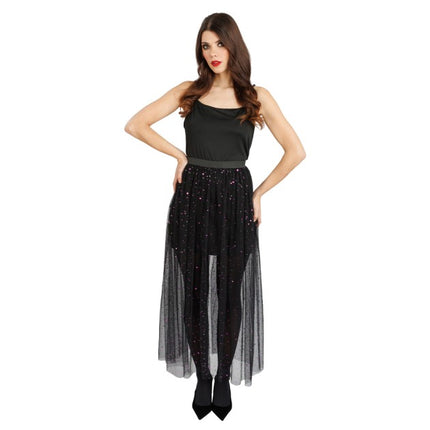 Jupe Tule pour femme, noire avec des paillettes violettes