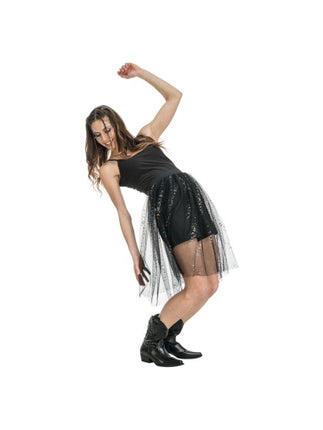 Jupe en tulle noir à paillettes pour femme, taille unique