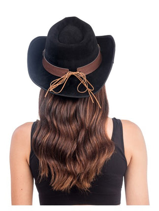 Chapeau de cowboy noir avec tête de taureau - Taille unique