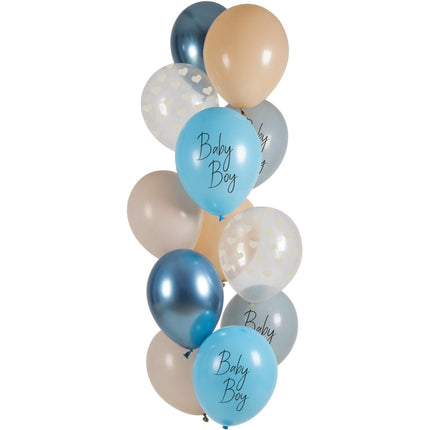 Blauwe Ballonnen Geboorte Jongen 33cm 12st van Folat koop je bij Partywinkel