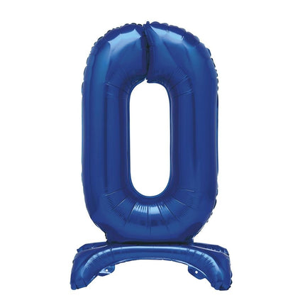 Blauwe Cijfer Ballon 0 Jaar Met Standaard 76cm van Unique koop je bij Partywinkel