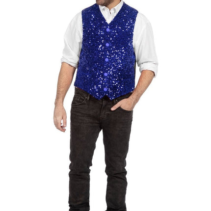 Blauwe Gilet Heren Pailletten Glitter van Wilbers & Wilbers koop je bij Partywinkel