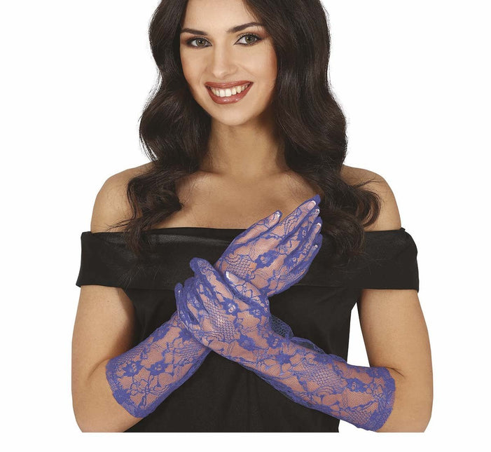 Blauwe Handschoenen Kant 38cm van Fiestas Guirca koop je bij Partywinkel