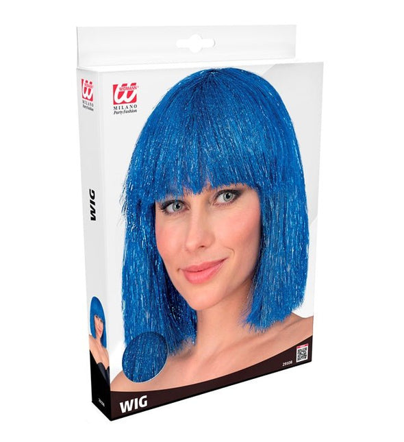 Blauwe Pruik Half Lang Haar Pony van Widmann koop je bij Partywinkel