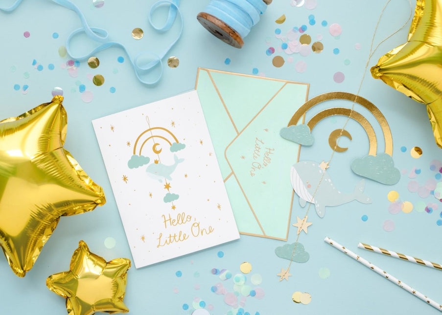 Blauwe Uitnodigingen Hello Little One 14x20cm 11st van Partydeco koop je bij Partywinkel