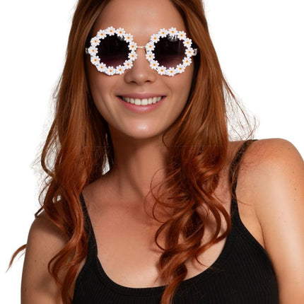 Bloemen Bril Wit van Partychimp koop je bij Partywinkel