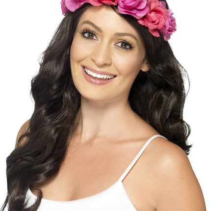 Bloemen Haarband Fuchsia Deluxe van Smiffys koop je bij Partywinkel