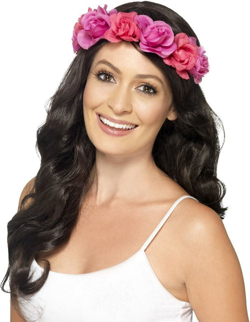 Bloemen Haarband Fuchsia Deluxe van Smiffys koop je bij Partywinkel