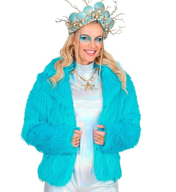 Bontjas Dames Pluche Turquoise van Widmann koop je bij Partywinkel