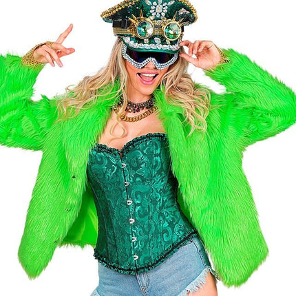 Bontjas Pluche Neon Groen Dames van Widmann koop je bij Partywinkel