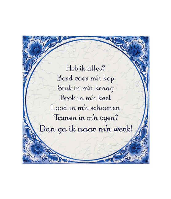 Bord Voor M'N Kop Delftsblauw Tegel - Partywinkel - 8716764247385