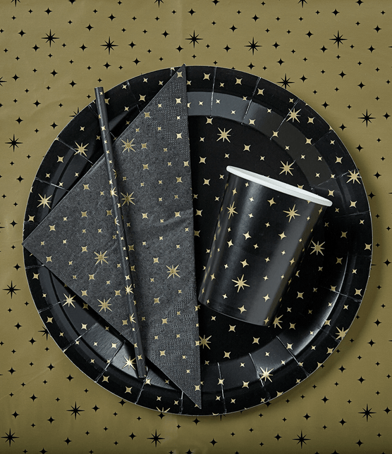 Borden Gouden Sterren Zwart 20cm 8st van Paper Dreams koop je bij Partywinkel