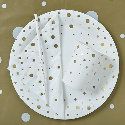 Borden Gouden Stippen Wit 20cm 8st van Paper Dreams koop je bij Partywinkel