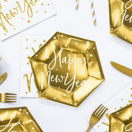 Borden Happy New Year Goud 20cm 6st van Partydeco koop je bij Partywinkel
