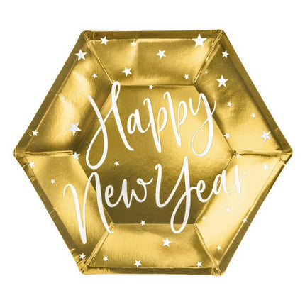 Borden Happy New Year Goud 20cm 6st van Partydeco koop je bij Partywinkel