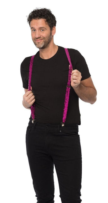 Bretels Pailletten Fuchsia van Partychimp koop je bij Partywinkel