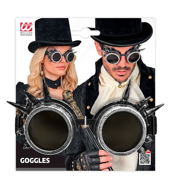BRIL STEAMPUNK ANTIEK ZILVER GESPIJKERD van Widmann koop je bij Partywinkel