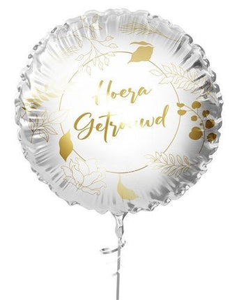 Bruiloft Helium Ballon Leeg Hoera Getrouwd 45cm van Haza Witbaard koop je bij Partywinkel