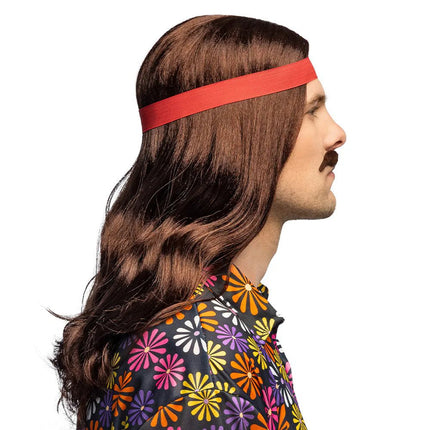 Bruin Pruik Lang Met Haarband En Snor van Boland koop je bij Partywinkel