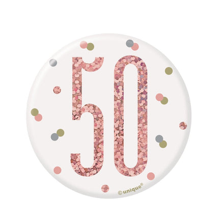Button 50 Jaar Rose Goud 8cm van Unique koop je bij Partywinkel