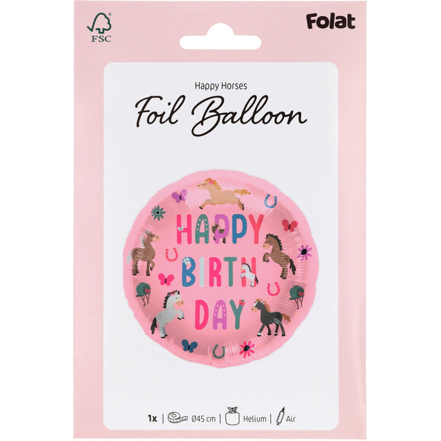 Happy Birthday Helium Balloon Horses Empty 45cm