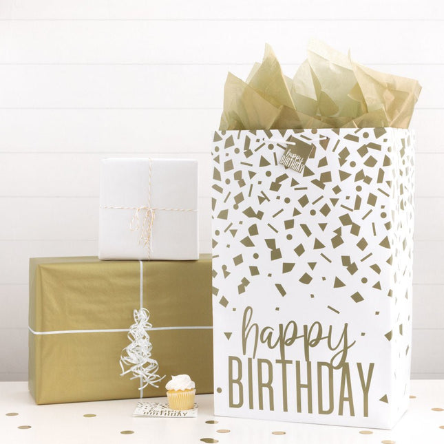 Cadeautasje Happy Birthday Goud Confetti van Unique koop je bij Partywinkel