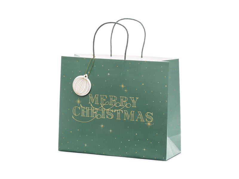 Cadeautasje Merry Christmas Groen 32,5cm van Partydeco koop je bij Partywinkel