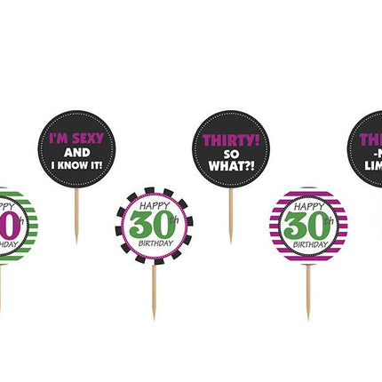 Caketopper 30Th Birthday 9,2cm 6st van Partydeco koop je bij Partywinkel