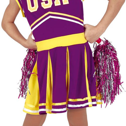Costume Pompom Girl Fille Chic – Tenue Cheerleader Avec Pompons – Halloween, Carnaval, Anniversaire – Rouge/Noir