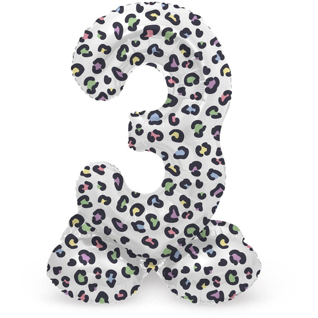 Cijfer Ballon 3 Jaar Panter Met Standaard Leeg 72cm van Folat koop je bij Partywinkel