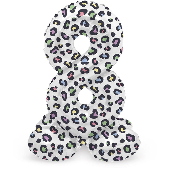 Cijfer Ballon 8 Jaar Panter Met Standaard Leeg 72cm van Folat koop je bij Partywinkel