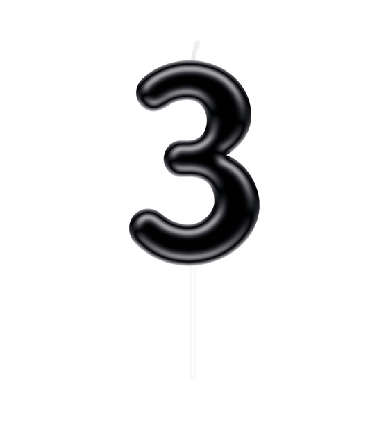 Cijfer Kaars 3 Zwart van Paper Dreams koop je bij Partywinkel