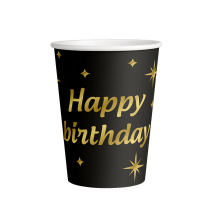 Coupes Happy Birthday Noir Or 9cm 8pcs