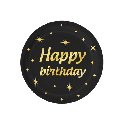 Assiettes Happy Birthday Noir Or 23cm 8pcs