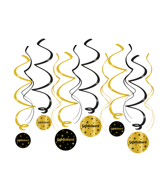 Décoration suspendue de félicitations Noir doré 75cm 6pcs