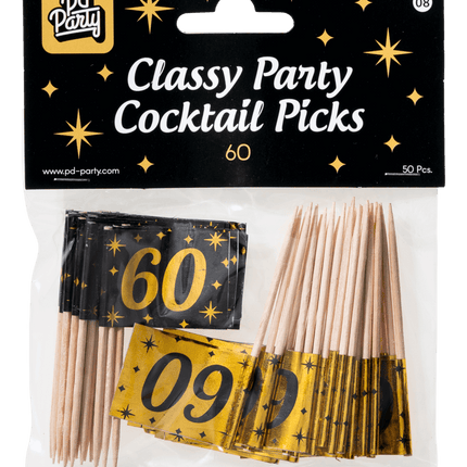 Cocktailprikkers 60 Jaar 6,5cm 50st van Paper Dreams koop je bij Partywinkel