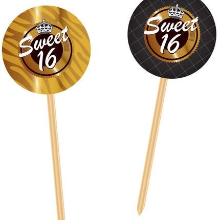 Cocktailprikkers Sweet 16 20st van Haza Witbaard koop je bij Partywinkel