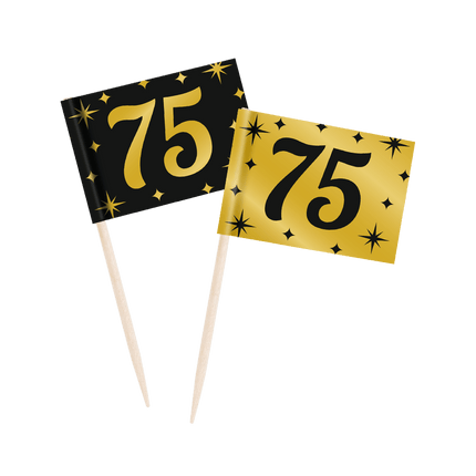 Cocktailprikkers75 Jaar 6,5cm 50st van Paper Dreams koop je bij Partywinkel